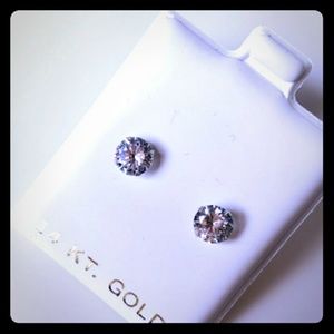 14k White Gold Stud Shiny Earrings CZ Diamonds 6mm